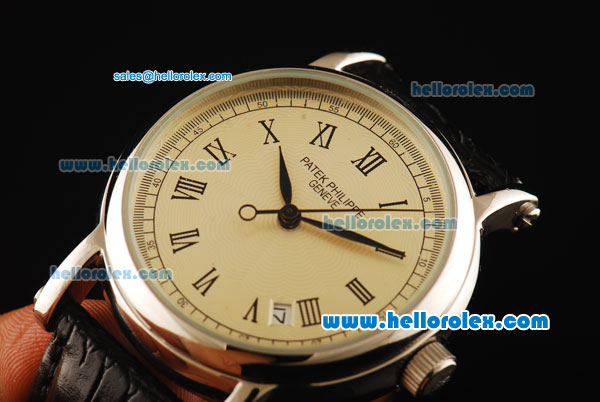 Patek Philippe Calatrava Automatic with Beige Dial and Black Leather Strap - Click Image to Close